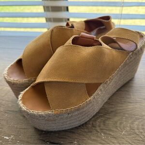 Alohas gold Women's Espadrilles Jute Platform Wedge Leather sandals size 41 - 10
